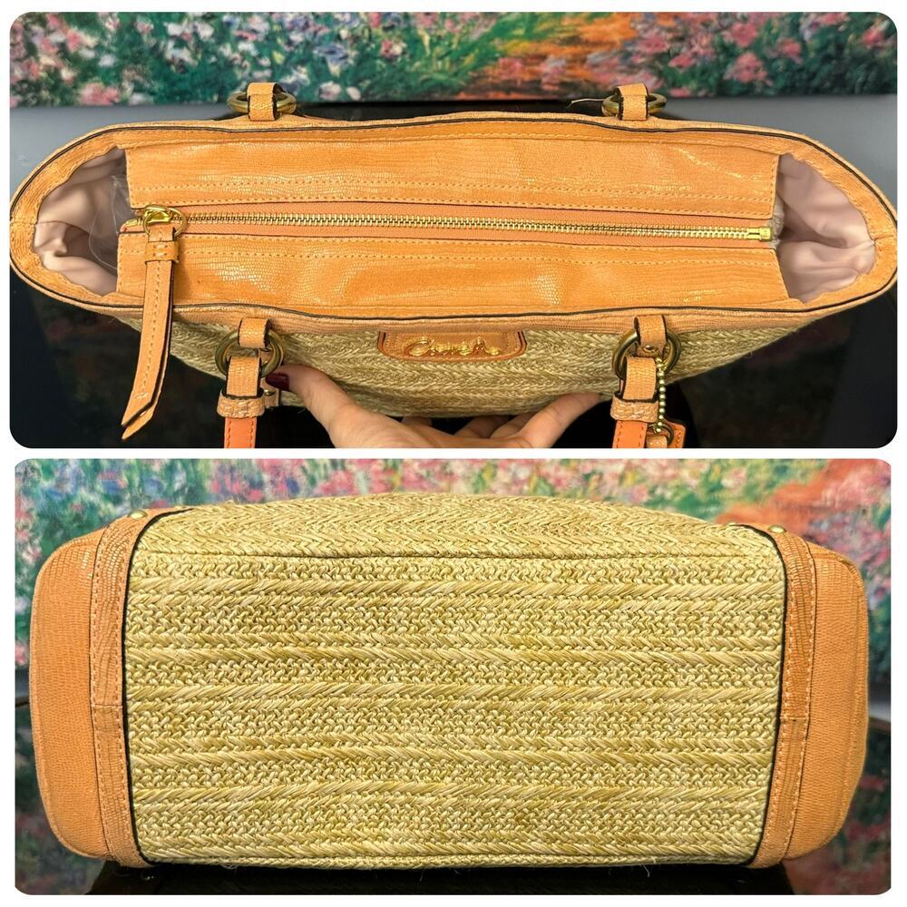 GUC Coach F21959 Alexandra Python Straw Tote in Natural/Coral - Picture 6 of 12